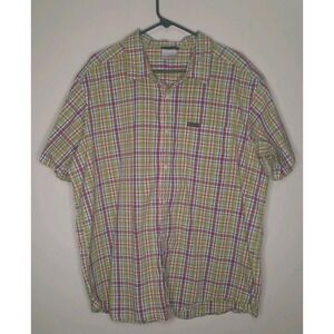 Columbia Casual Pink Green Plaid Button Down Short Sleeve Shirt Men Sz XXL